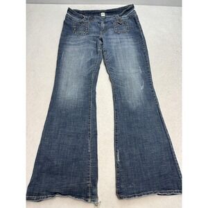 H2J Jeans Womens 17/18 Blue Medium Wash Mid Rise Flare Distressed Stretch Denim